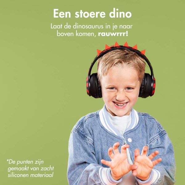 imoshion Kids Dino Bluetooth Headphones - Kinder koptelefoon met decibelbegrenzer - Draadloze koptelefoon + AUX kabel - Black / Red