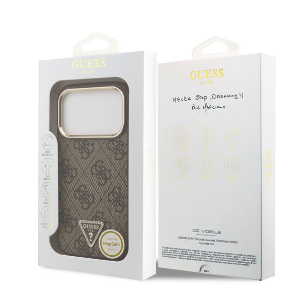 Guess Classic Triangle Logo Leather Backcover met MagSafe Apple iPhone 17 Pro - Bruin