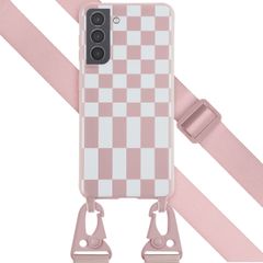 Selencia Siliconen design hoesje met afneembaar koord Samsung Galaxy S21 - Irregular Check Sand Pink