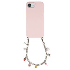 Selencia Rivièra MagSafe Backcover met afneembare haakjes voor de Apple iPhone 17e / 16e - Sorbet Pink + Chain Charm - Silver