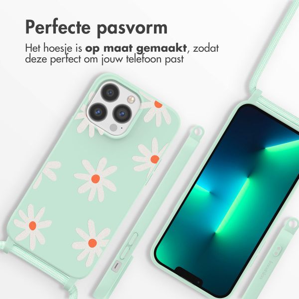 imoshion Siliconen design hoesje met koord Apple iPhone 13 Pro - Green Flower Distance