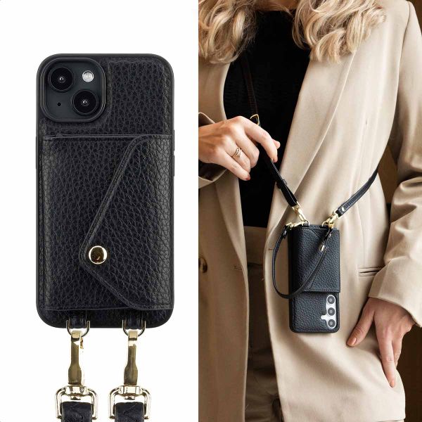 Selencia Sera Phone Case with Cord and Envelope Card Holder Apple iPhone 14 - Black