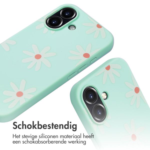 imoshion Siliconen design hoesje met koord Apple iPhone 16 - Green Flower Distance