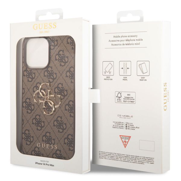 Guess 4G Metal Logo Backcover iPhone 14 Pro Max - Bruin