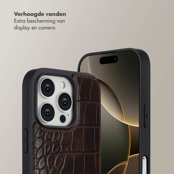 Selencia Nova Croco Telefoonhoes met Koord en Pashouder Apple iPhone 16 Pro - Choco Brown