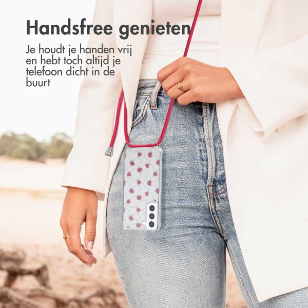 imoshion Design hoesje met koord Samsung Galaxy S21 FE - Dusty Rose Connected Hearts