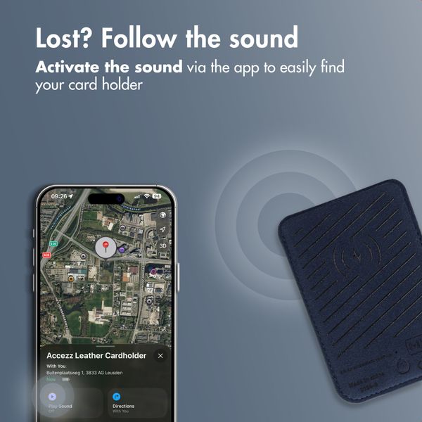Accezz Magnetic Leather Card Holder - Compatible with Apple Find My - Nightfall Blue