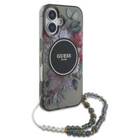 Guess MagSafe IML Flowers Case met beads strap Apple iPhone 16 - Zwart
