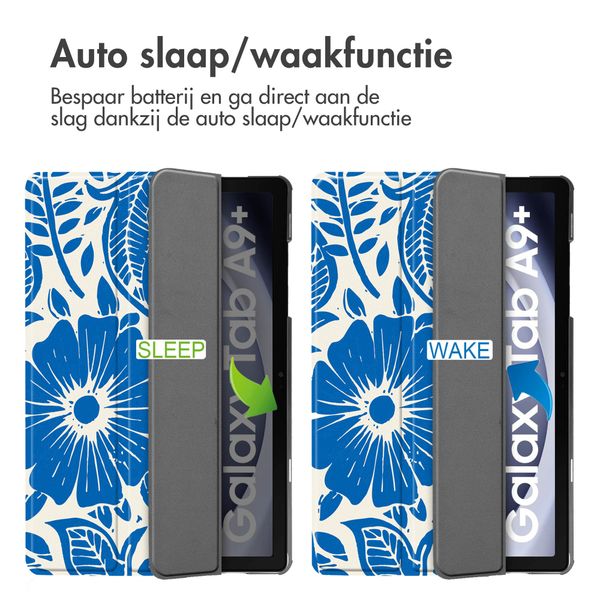 imoshion Design Trifold Bookcase Samsung Galaxy Tab A11 Plus / A9 Plus - Flower Tile