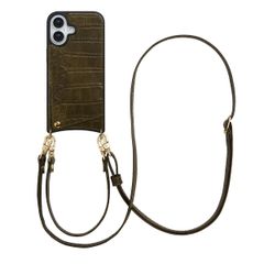 Selencia Nova Croco Telefoonhoes met Koord en Pashouder Apple iPhone 17 - Dark Olive