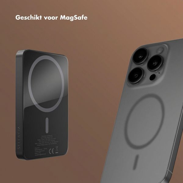 Selencia Vivid Powerbank 5.000 mAh - Draadloze Powerbank - MagSafe en Qi - Black / Wild Leo