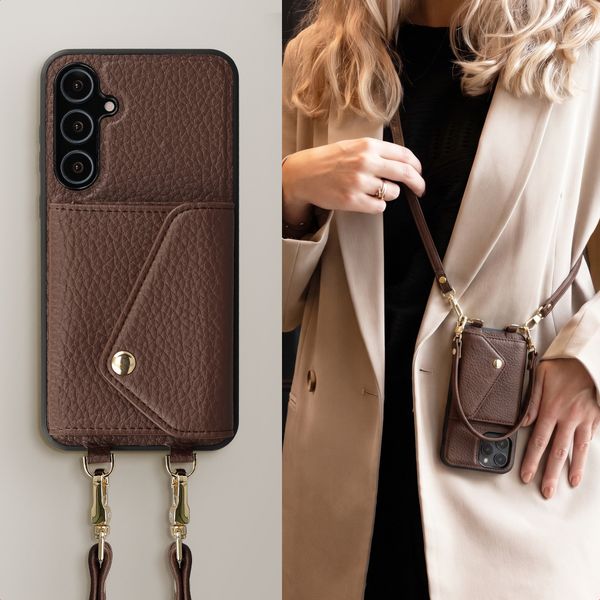 Selencia Sera Telefoonhoes met Koord en Envelop Pashouder Samsung Galaxy A55 - Chocolate Brown