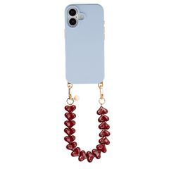 Selencia Rivièra MagSafe Backcover met afneembare haakjes voor de Apple iPhone 17 - Powder Blue + Lova Polskoord - Burgundy
