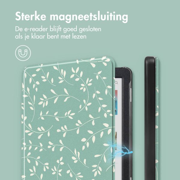 imoshion Design Slim Hard Case Bookcase Kobo Clara Colour / BW - Smoke Green Flowers