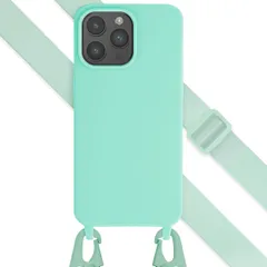 Selencia Siliconen hoesje met afneembaar koord iPhone 15 Pro Max - Turquoise