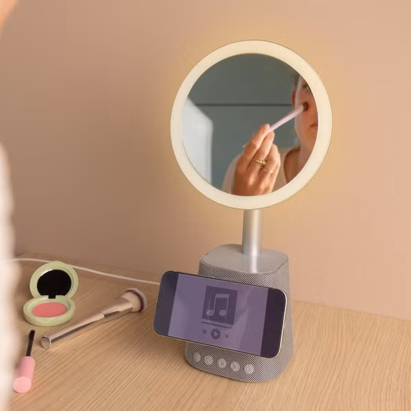 imoshion Make-up Spiegel met Bluetooth Speaker en Draadloze Oplader - Zilver