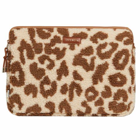 Selencia Teddy Laptop hoes 15-16 inch - Laptopsleeve - Vanilla Leopard