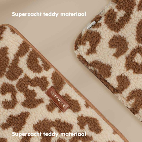 Selencia Teddy Laptop hoes 13-14 inch - Laptopsleeve - Vanilla Leopard