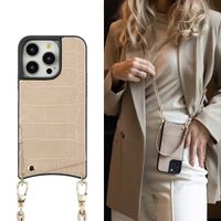 Selencia Nova Croco Phone Case with Cord and Card Holder Apple iPhone 14 Pro - Beige