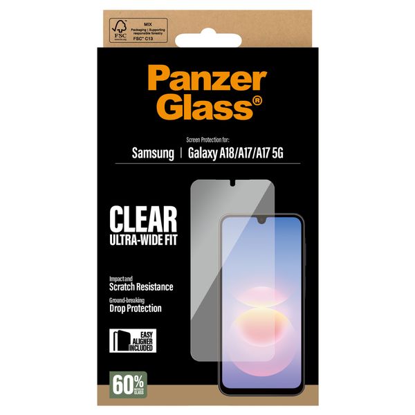 PanzerGlass Ultra-Wide Fit Anti-Bacterial Screenprotector incl. applicator Samsung Galaxy A18 (4G)