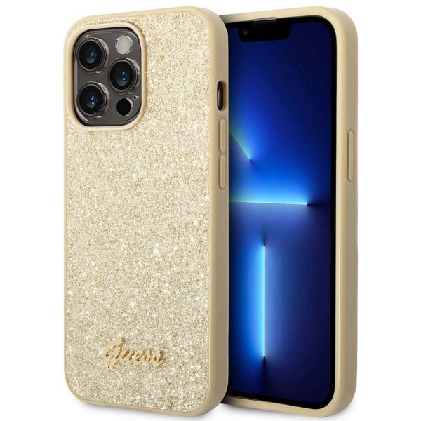 Guess Glitter Flakes Backcover iPhone 14 Pro Max - Goud