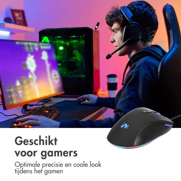 imoshion Gaming muis met RGB lichten - Bedrade gaming muis met USB-A aansluiting - Zwart