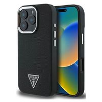 Guess Grained Triangle Case MagSafe Apple iPhone 16 Pro - Zwart