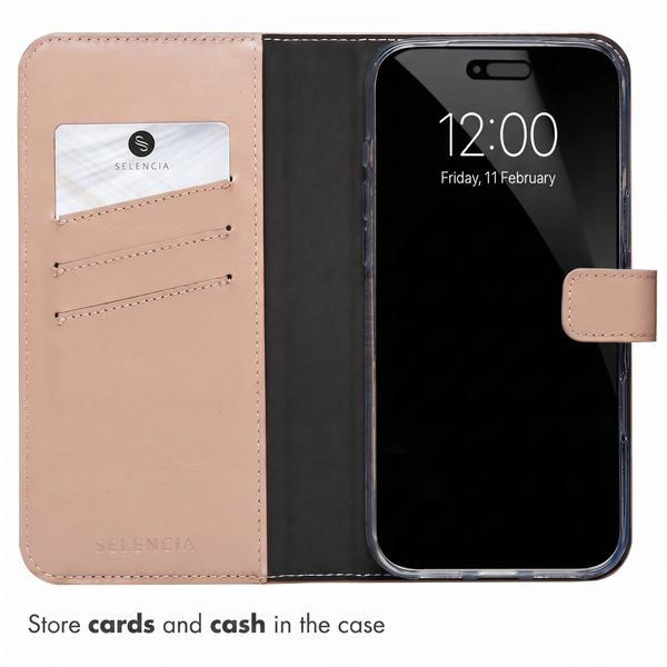 Selencia Genuine Leather Book Case Apple iPhone 18 Pro / 17 Pro - Dusty Pink