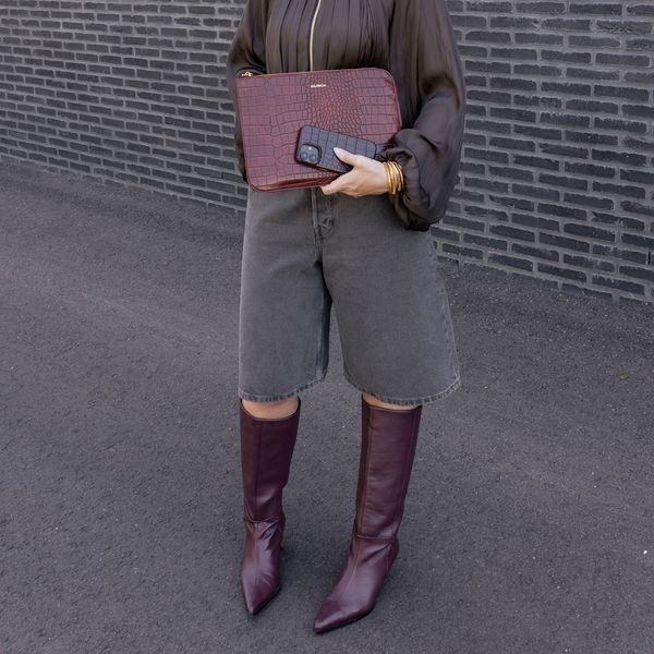 Selencia Croco laptop hoes 13 inch - Laptopsleeve - Burgundy