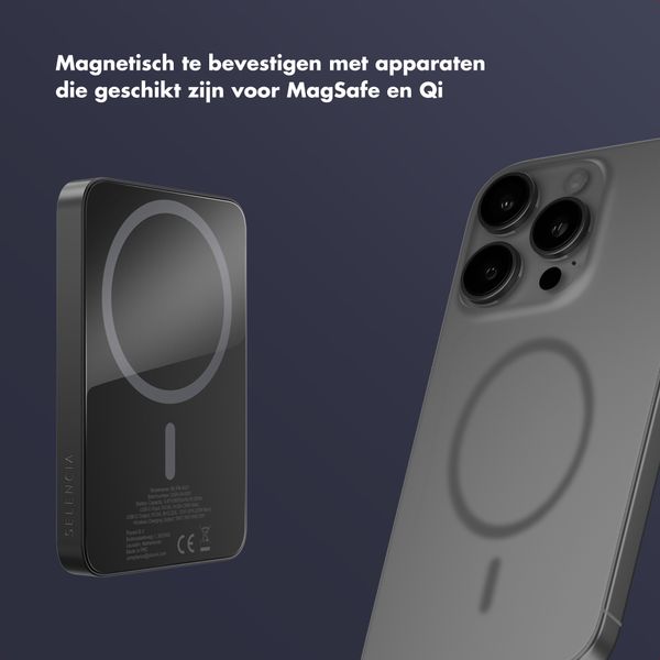 Selencia Vivid Powerbank 5.000 mAh - Draadloze Powerbank - MagSafe en Qi - Black / Swirl Black