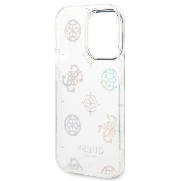 Guess Peony Glitter Backcover iPhone 14 Pro - Wit