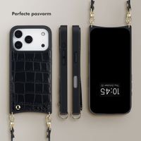 Selencia Nova Croco Telefoonhoes met Koord en Pashouder Apple iPhone 17 Pro - Zwart