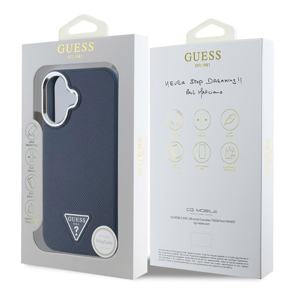 Guess Grained Triangle Case MagSafe iPhone 16 - Blue