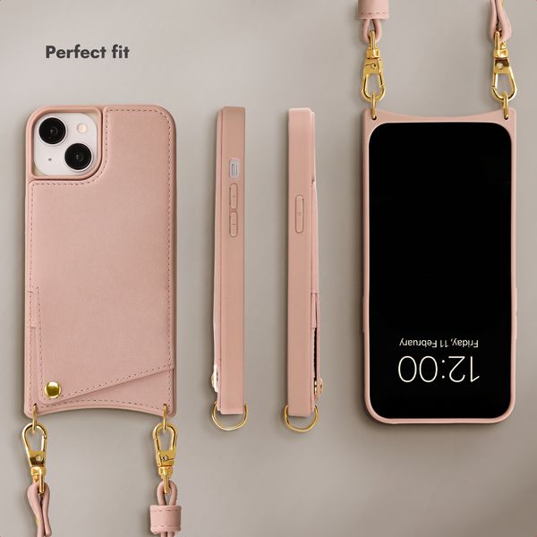 Selencia Nova Phone Case with Cord and Card Holder Apple iPhone 15 - Dusty Rose
