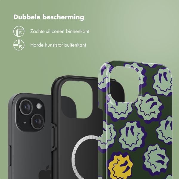 Selencia Vivid Backcover met MagSafe Apple iPhone 15 - Wavy Smiley Green