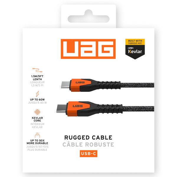 UAG Kevlar® Core USB-C naar USB-C oplaadkabel - 1,5 meter - Zwart / Oranje