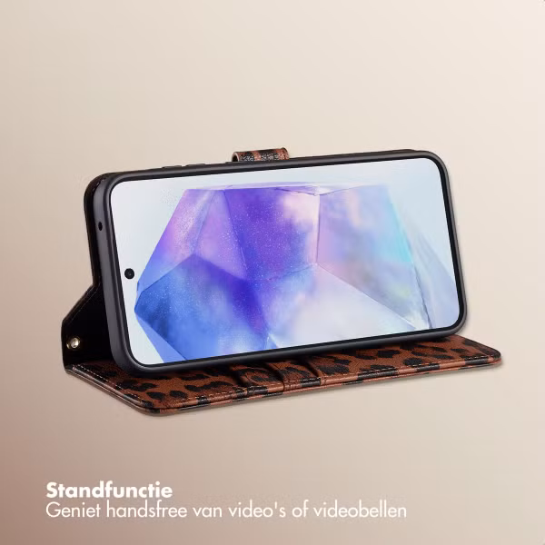Selencia Sabi Bookcase met Panterprint Samsung Galaxy A55 - Mocha Brown