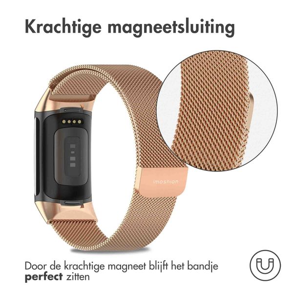 imoshion Milanees magnetisch bandje Fitbit Charge 5 / Charge 6 - Maat M - Rosé Goud