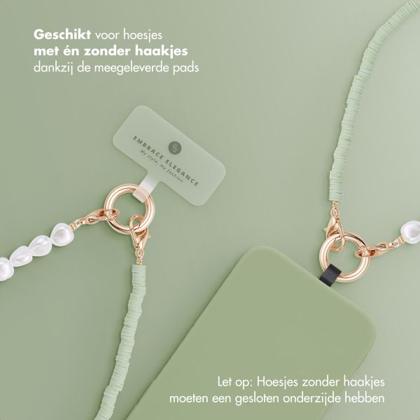 Selencia Telefoonkoorden set met Parels en Elastiekjes - Pistache Cream