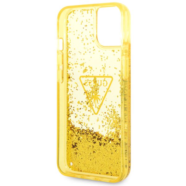 Guess Liquid Glitter Backcover iPhone 14 - Geel