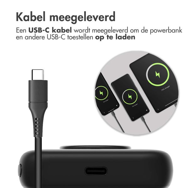 Accezz MagSafe Powerbank iPhone 15 Plus - 5000 mAh - Draadloze powerbank met ringhouder - Zwart