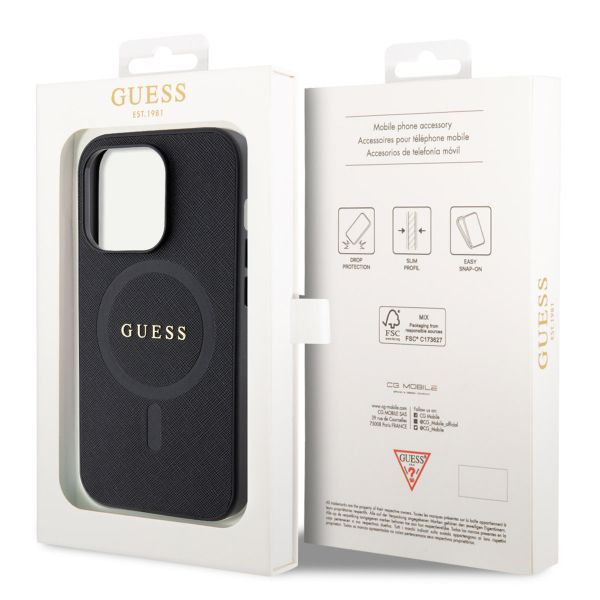 Guess Saffiano Backcover MagSafe Apple iPhone 15 Pro Max - Zwart
