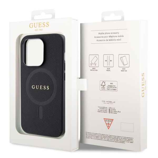 Guess Saffiano Backcover MagSafe iPhone 15 Pro Max - Zwart