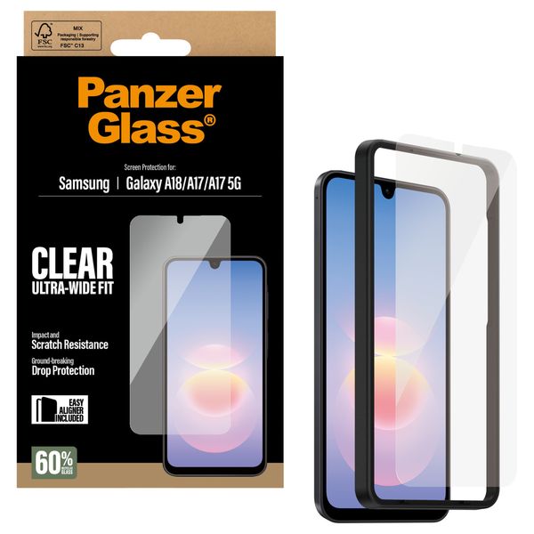 PanzerGlass Ultra-Wide Fit Anti-Bacterial Screenprotector incl. applicator Samsung Galaxy A18 (4G)