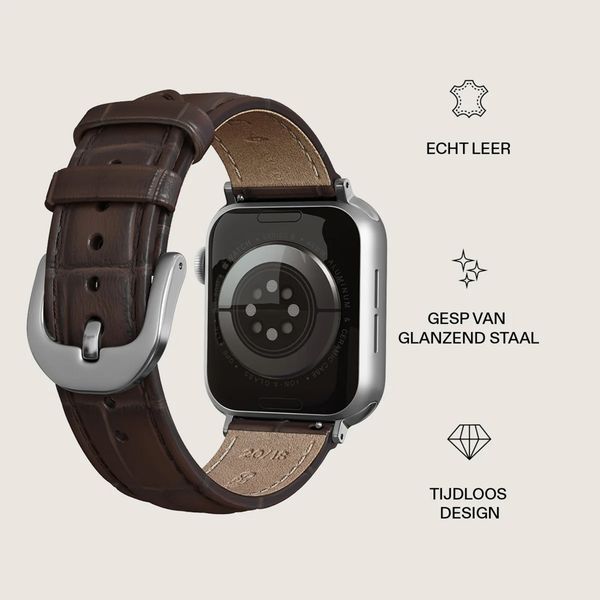 Burga Genuine Leather Band Apple Watch Series 1 - 9 / SE (38/40/41 mm) | Series 10 / 11 (42 mm) - Espresso / Silver