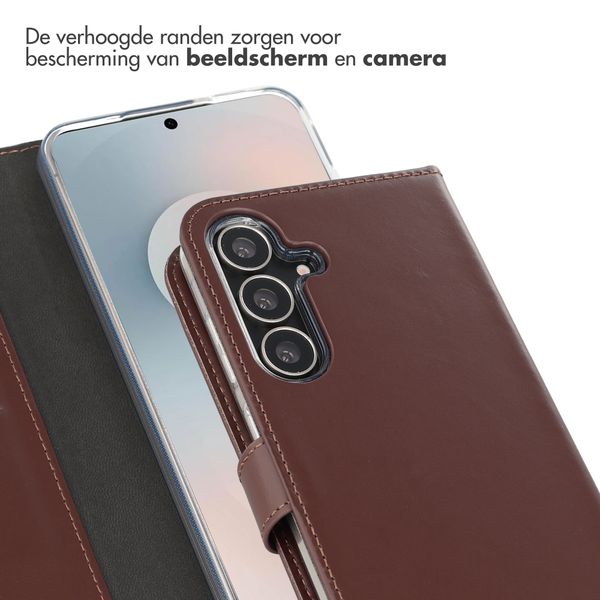 Selencia Echt Leren Bookcase Samsung Galaxy S25 FE - Donkerbruin