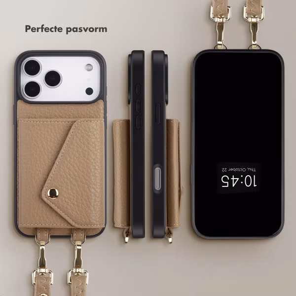 Selencia Sera Telefoonhoes met Koord en Envelop Pashouder Apple iPhone 18 Pro Max / 17 Pro Max - Taupe