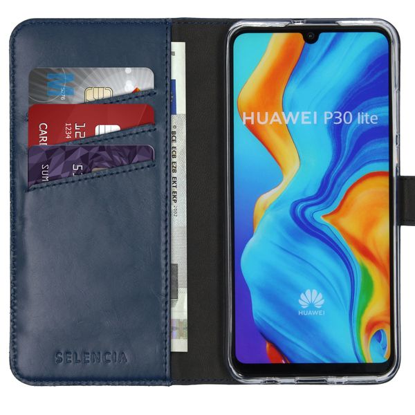 Selencia Echt Lederen Bookcase Huawei P30 Lite - Blauw