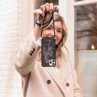 imoshion Design hoesje met koord iPhone Xr - Abstract Gezicht Bloem - Zwart