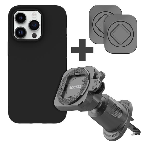 Accezz EasyLock telefoonhouder auto - inclusief hoesje Apple iPhone 14 Pro - Ventilatierooster - 360 graden draaibaar - Zwart